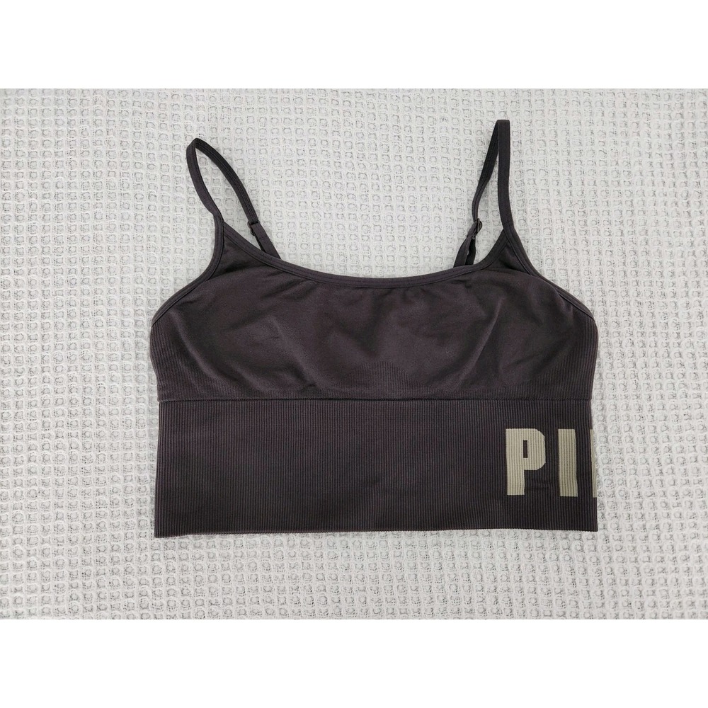 PINK Victoria's Secret Gray S SMALL Seamless Lined Scoop Crop Sport Bra VS